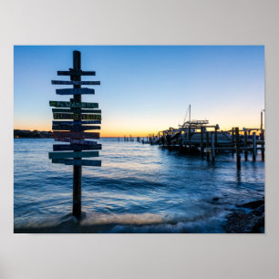 Affiche de coucher de soleil au panneau de la baie