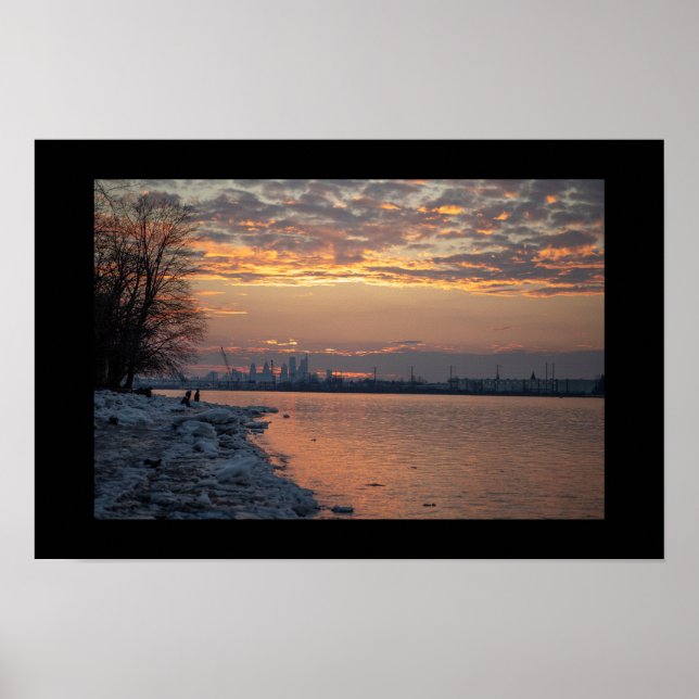 Affiche de coucher de soleil sur la rivière en hiv (Devant)