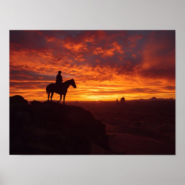 Affiche de coucher de soleil texan enflammé - West (Devant)