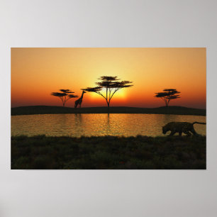 Affiche de coucher du soleil de la savane