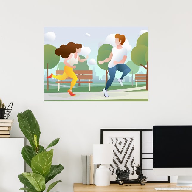 Affiche de couple courant dans un parc (Créateur téléchargé)