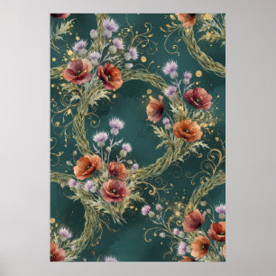 Affiche de couronne florale de chardon coquelicot