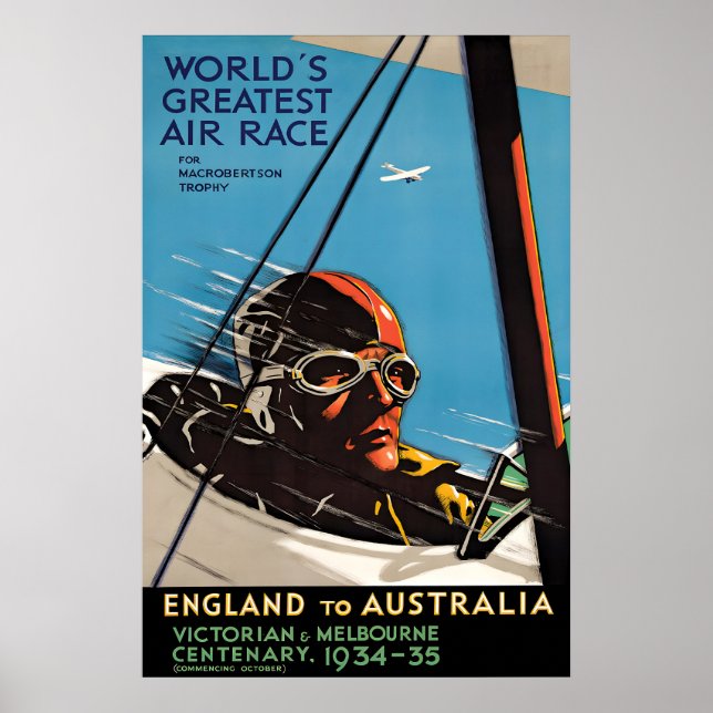 Affiche de course aérienne vintage Angleterre-Aust (Devant)