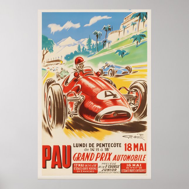 Affiche de course automobile vintage Pau Grand Pri (Devant)