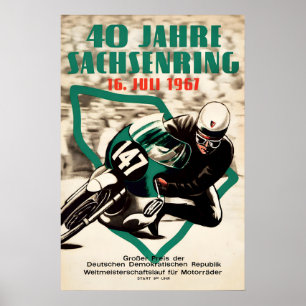 Affiche de course de moto Sachsenring GP 1967 Vint