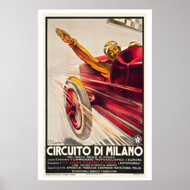 Affiche de course vintage du circuit de Milan (Devant)