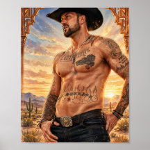 Affiche de cowboy au coucher du soleil avec chapea