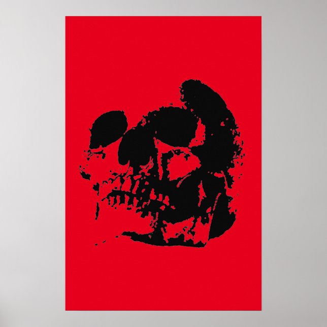 Affiche de crâne imprimée - Art pop noir et rouge (Devant)