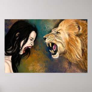 Affiche de cri de femme et de lion - Peinture