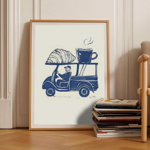 Affiche de croissant en linogravure Impression caf