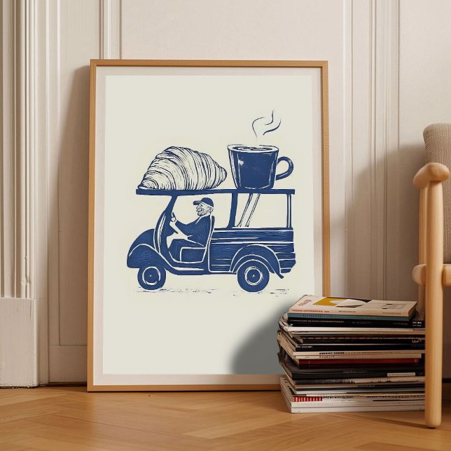 Affiche de croissant en linogravure Impression caf (Créateur téléchargé)
