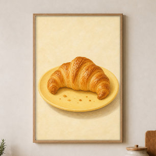 Affiche de croissant sur assiette à l'aquarelle Co