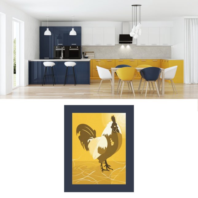 Affiche de cuisine Coq Jaune (Yellow Rooster Country Kitchen Wall Art)