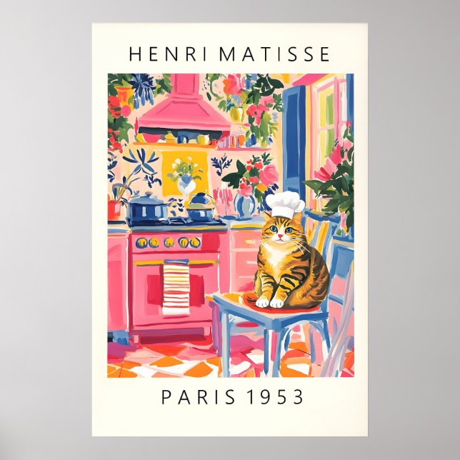 Affiche de cuisine drôle de chat de style Matisse (Devant)
