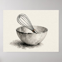 Affiche de cuisine en forme de fouet et de bol à p
