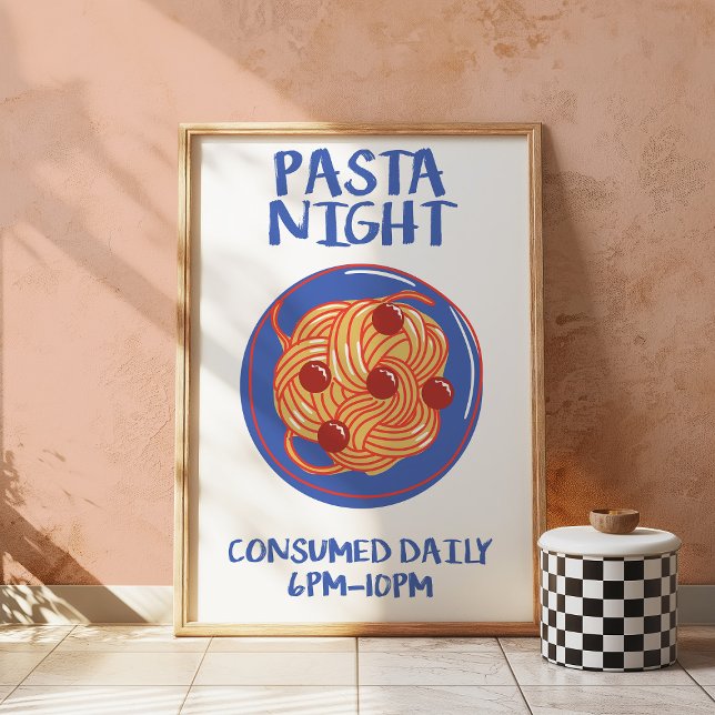Affiche de cuisine rétro Soirée Pâtes drôle  (Créateur téléchargé)