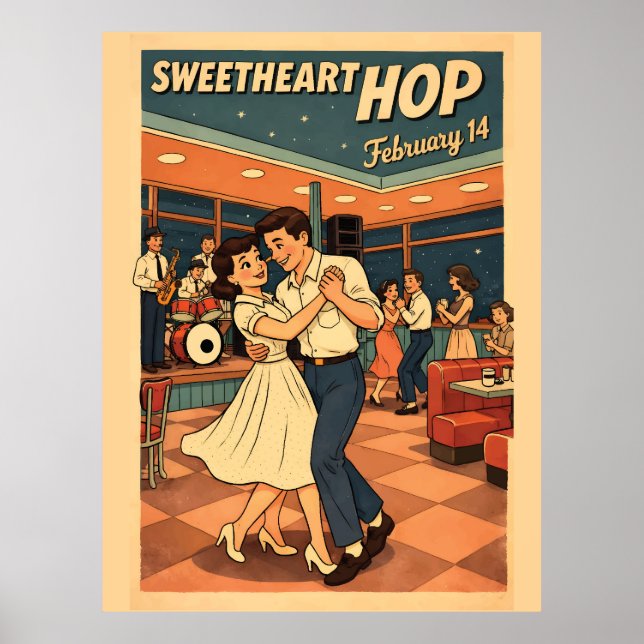 Affiche de danse rétro Saint Valentin 14 Février 5 (Devant)