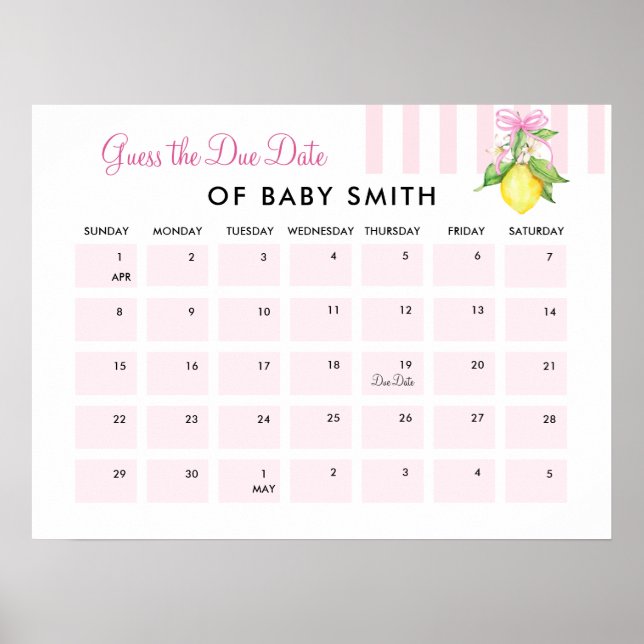 Affiche de date prévue pour Baby Shower Coquette P (Devant)