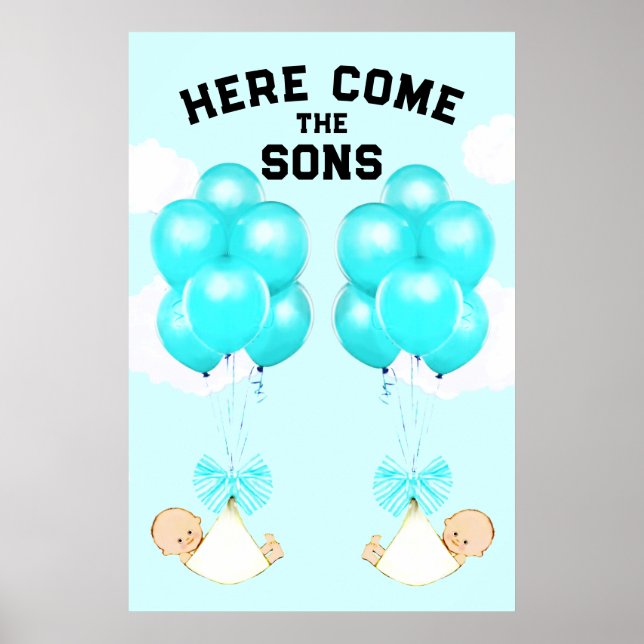 Affiche de décoration de Baby Shower pour jumeaux  (Devant)