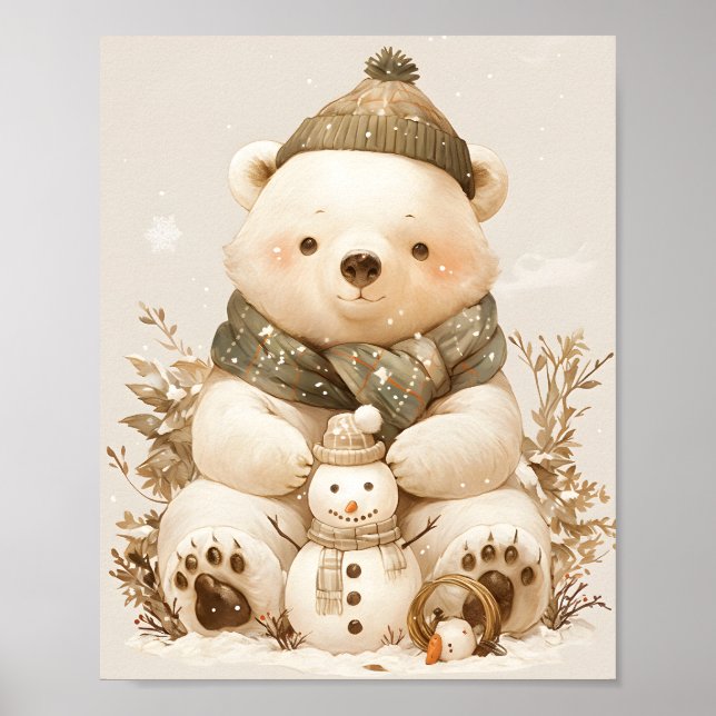 Affiche de décoration de nurserie ours polaire Ted (Devant)