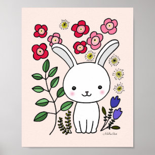 Affiche de décoration de nursery Lapin Mignon Fleu