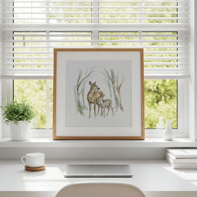Affiche de décoration murale aquarelle Cerf et Fao (Créateur téléchargé)
