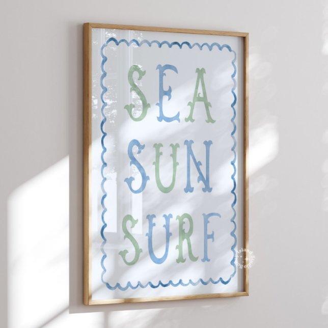 Affiche de décoration murale bleue pour nurserie S (Sea Sun Surf Nursery Blue Wall Art Poster)