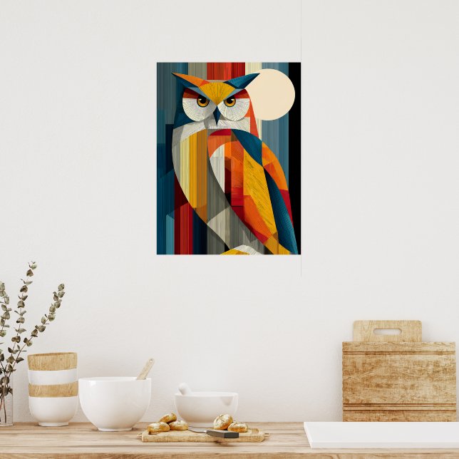 Affiche de décoration murale de hibou géométrique  (Cuisine)