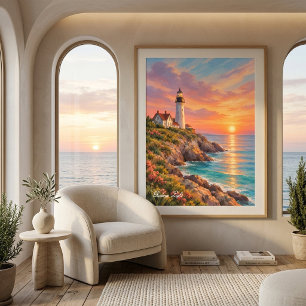 Affiche de décoration murale de phare de coucher d