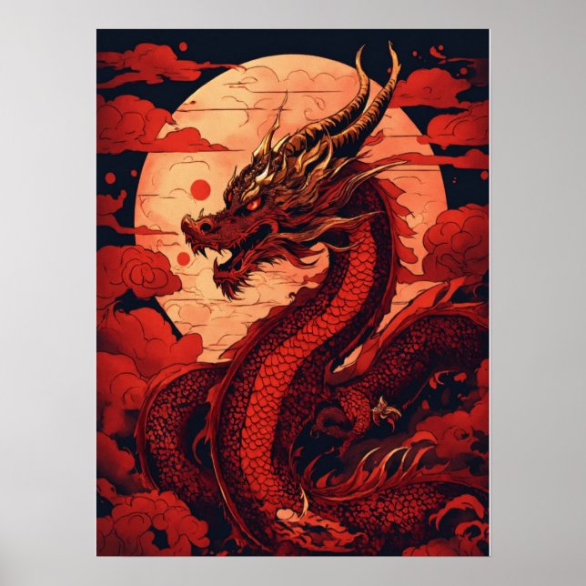 Affiche de décoration murale du dragon rouge en co (Devant)