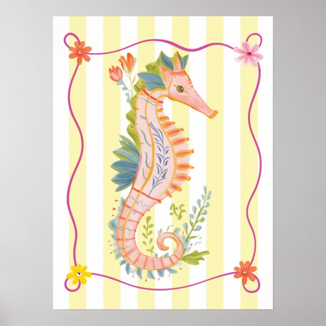 affiche de décoration murale funky hippocampe flor (Devant)