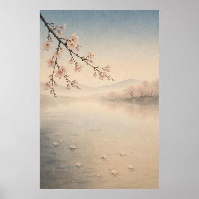 Affiche de décoration murale Japandi du lac Sakura (Devant)