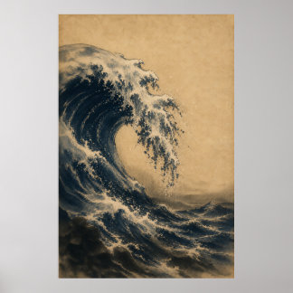 Affiche de décoration murale Japandi Vague océaniq