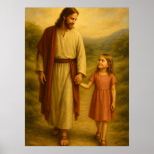 Affiche de décoration murale Jésus marchant avec u