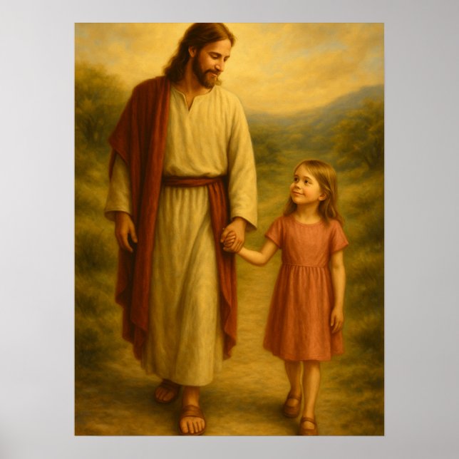 Affiche de décoration murale Jésus marchant avec u (Devant)