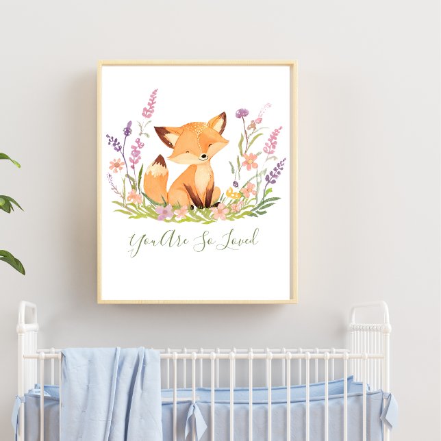 Affiche de décoration murale personnalisée pour la (Personalized Baby Fox Nursery Wall Art. Add your text or babies name. Baby shower gift, new baby gif)