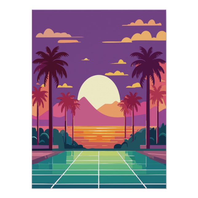 Affiche de décoration murale Synthwave Sunset (Devant)