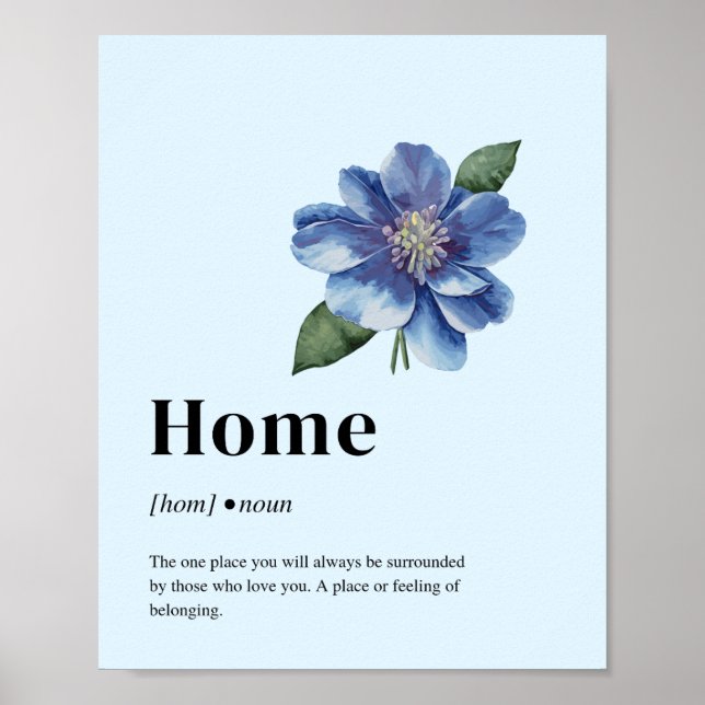 Affiche de définition de maison florale bleue Art  (Devant)