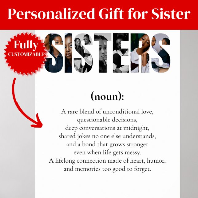 Affiche de définition SŒURS – Cadeau unique pour e (SISTERS Definition Poster – Unique Gift for Her)