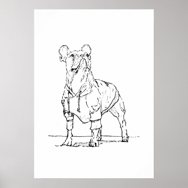 Affiche de dessin à l'encre d'un Bulldog français  (Devant)