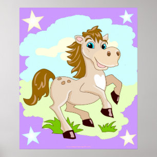 Affiche de dessin animé de cheval heureux