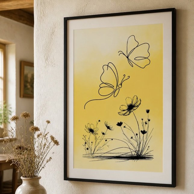 Affiche de dessin au trait de papillon jaune (Créateur téléchargé)