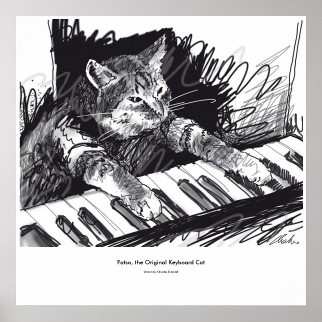 affiche de dessin de chat clavier (Devant)
