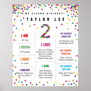 Affiche de deuxième anniversaire Rainbow Confetti