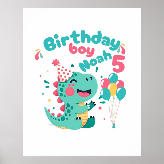 Affiche de dinosaure pour garçon d'anniversaire No (Devant)