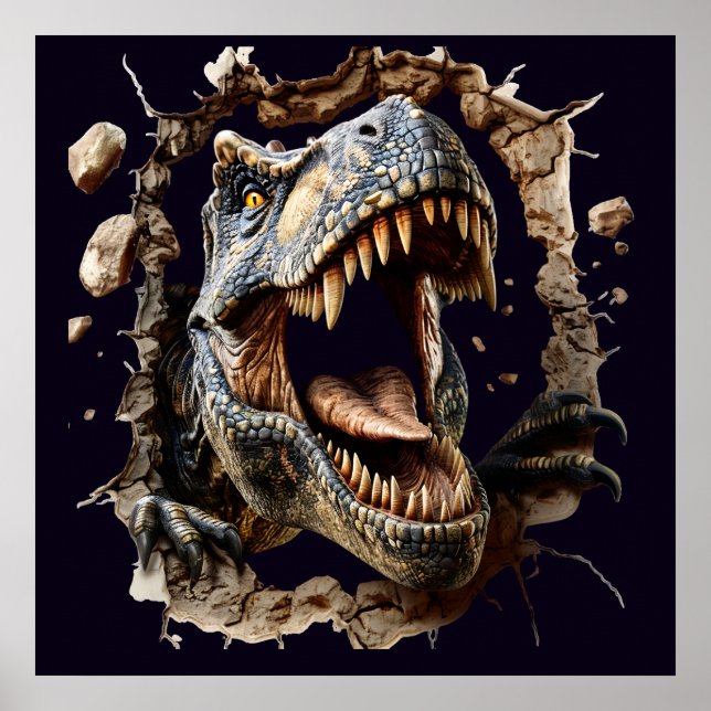 Affiche de dinosaure T-Rex Bris de Mur Effrayant (Devant)