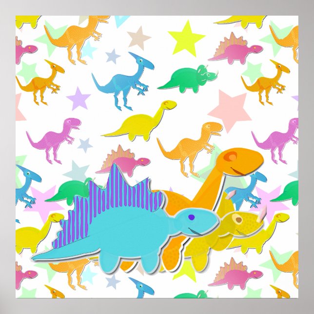 Affiche de dinosaures de dessin animé en couleur (Devant)
