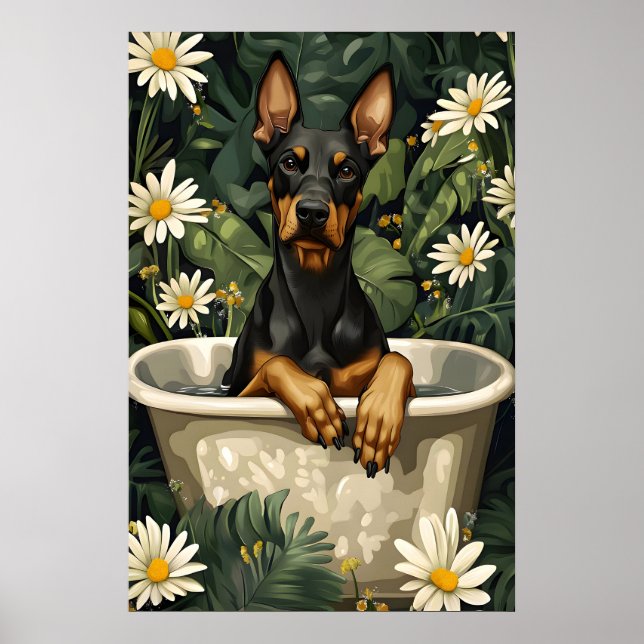 Affiche de Doberman Pinscher dans une baignoire, C (Devant)