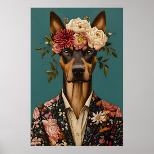 Affiche de Doberman Pinscher en costume, Doberman