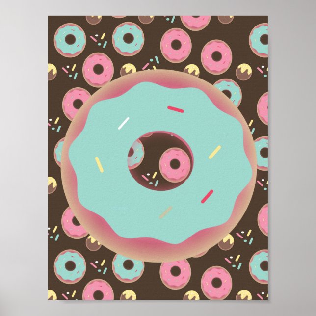 Affiche de Donut givré 3D avec paillettes en bleu  (Devant)